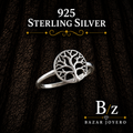 925 Sterling Silver Tree of Life Ring on Dark Bark Background