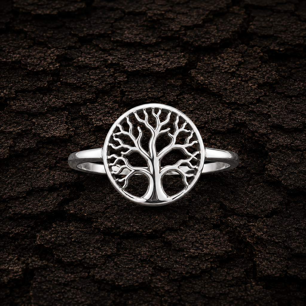 Front View of 925 Sterling Silver Tree of Life Ring