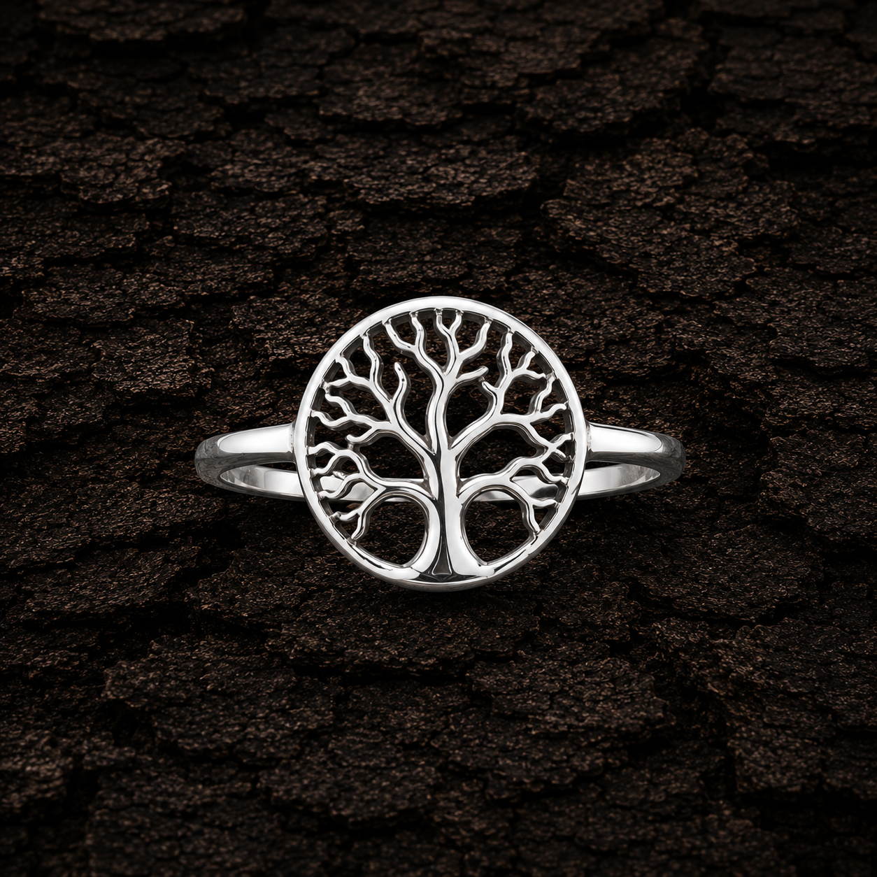 Front View of 925 Sterling Silver Tree of Life Ring