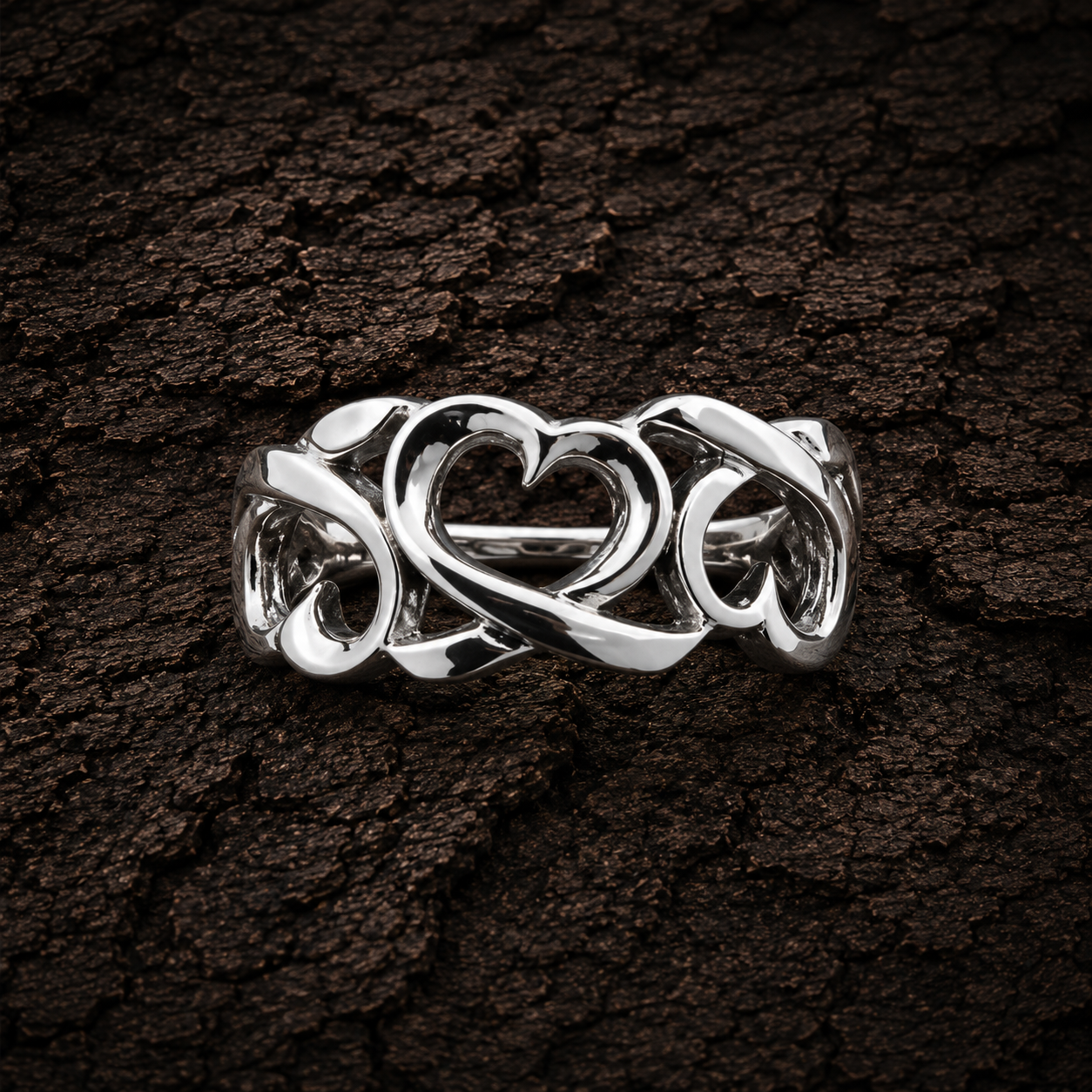 Front View of 925 Sterling Silver Open Heart Ring