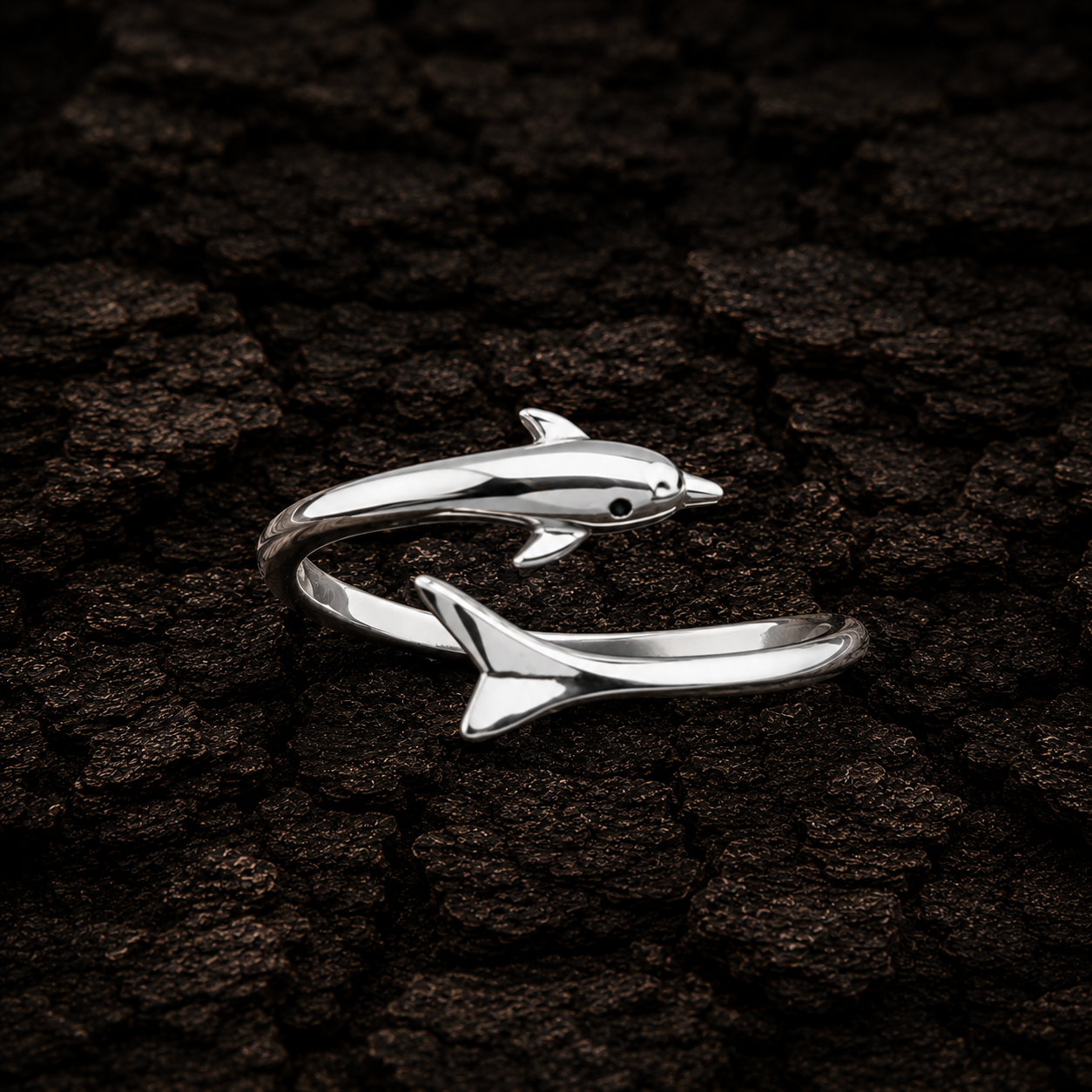 Front view of 925 Sterling Silver Dolphin Wrap Ring