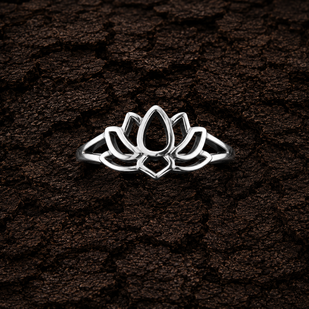 Front View of 925 Sterling Silver Lotus Flower Ring