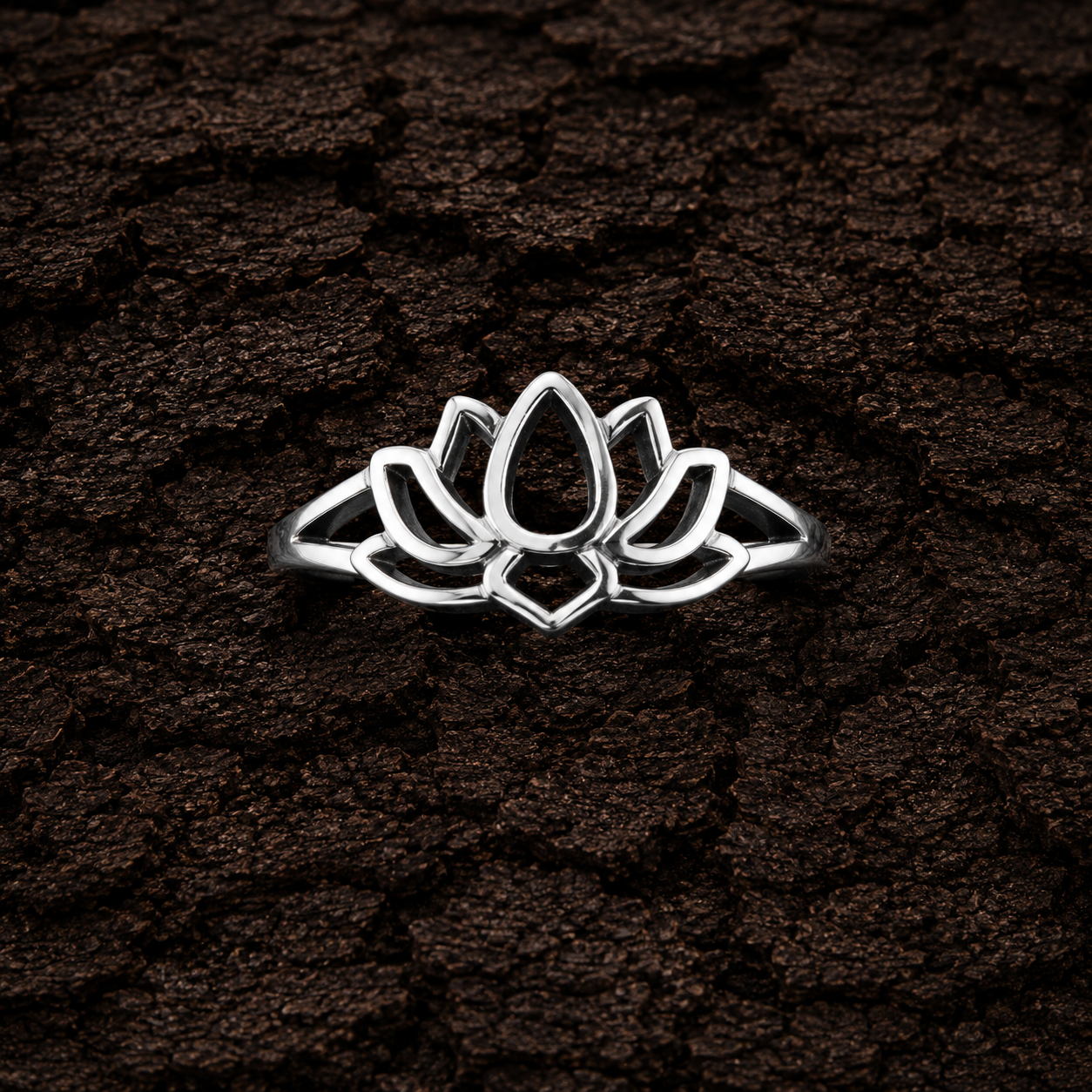 Front View of 925 Sterling Silver Lotus Flower Ring