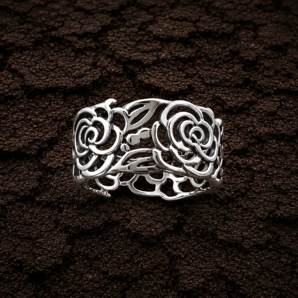 Detailed View of 925 Sterling Silver Rose Floral Ring