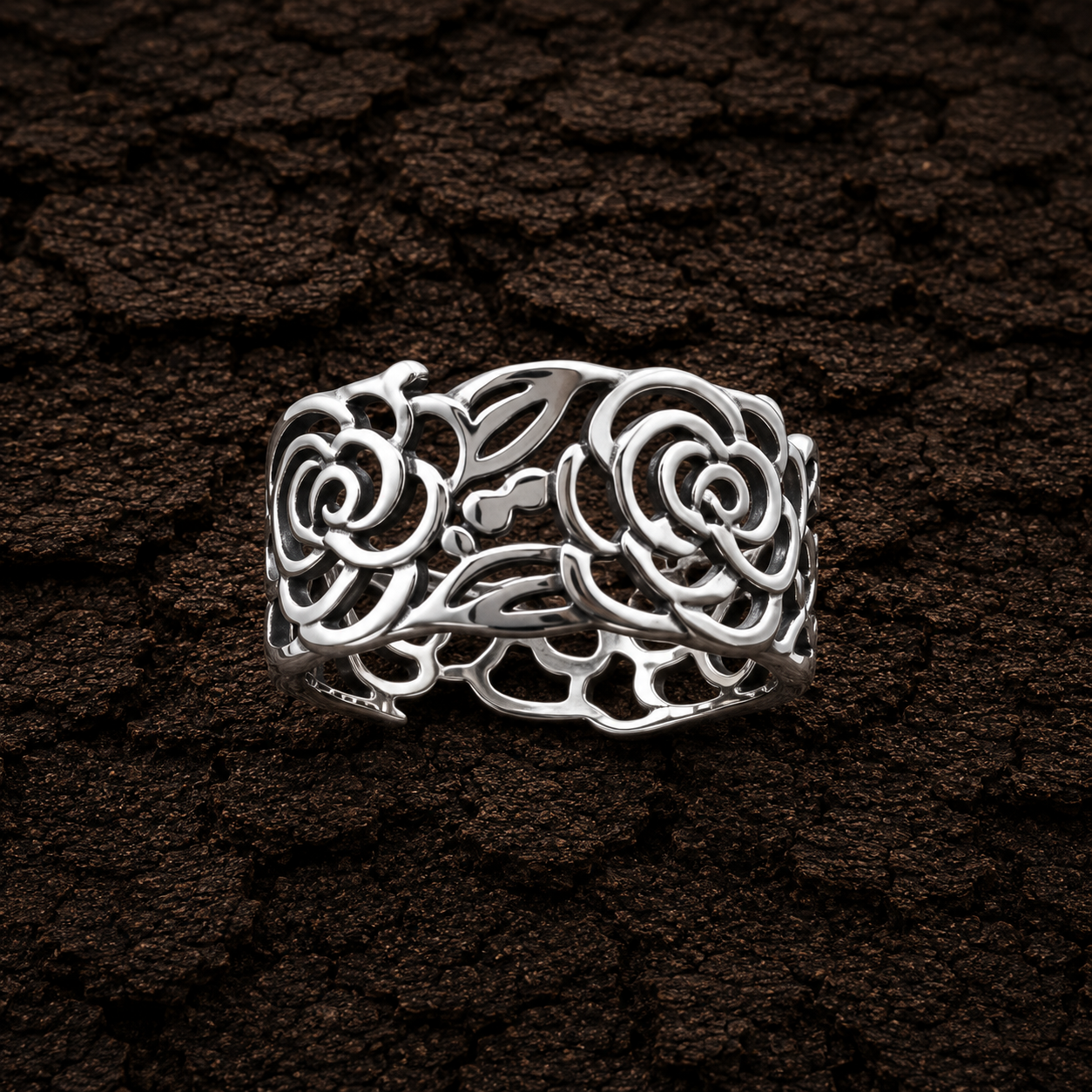 Detailed View of 925 Sterling Silver Rose Floral Ring