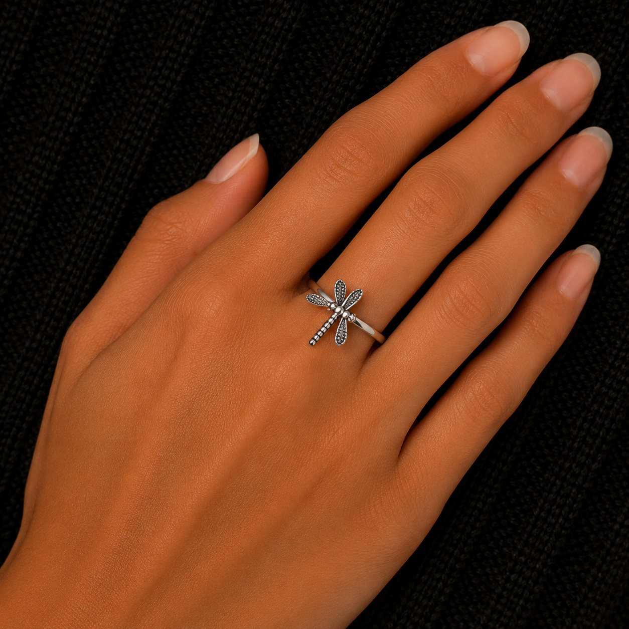925 Sterling Silver Dragonfly Ring Worn on Woman's Hand