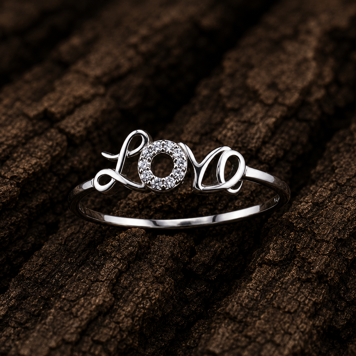 925 Sterling Silver Love Ring close up view