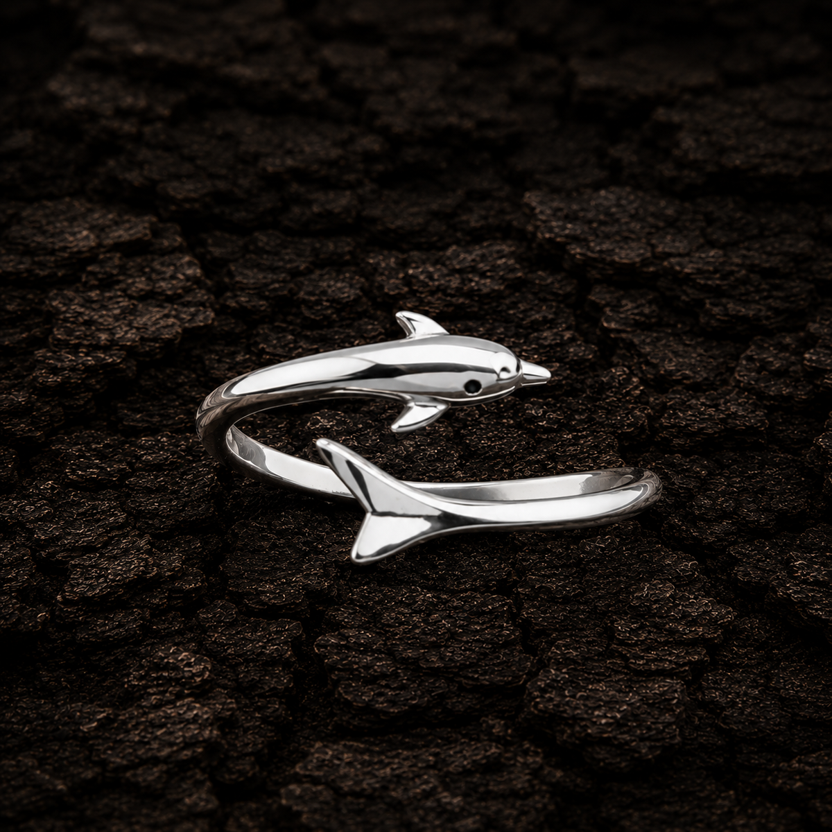 Front view of 925 Sterling Silver Dolphin Wrap Ring
