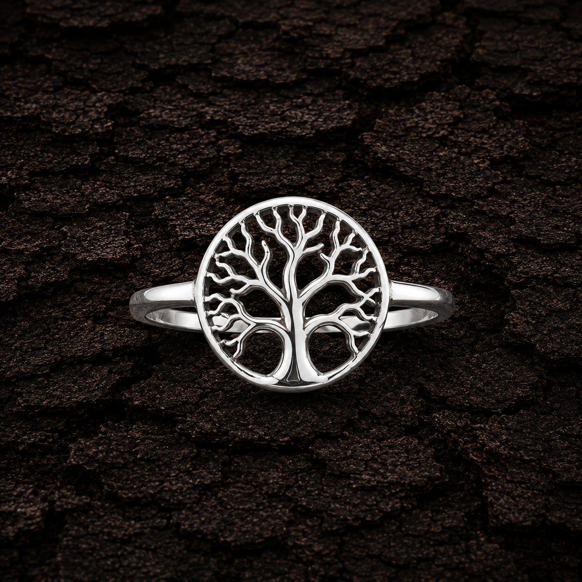 Front View of 925 Sterling Silver Tree of Life Ring