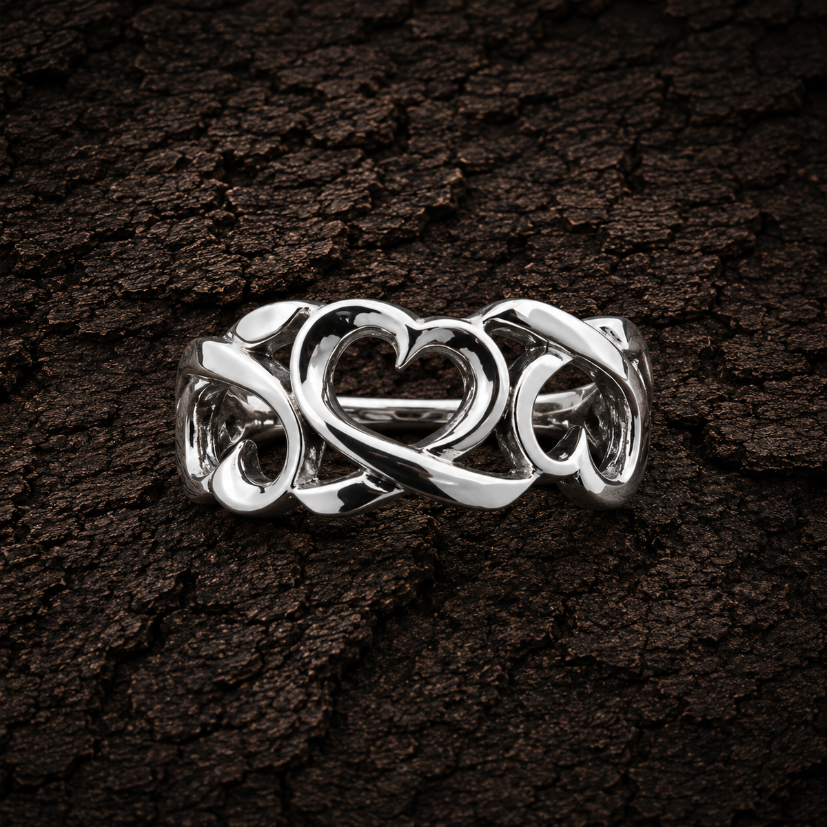 Front View of 925 Sterling Silver Open Heart Ring