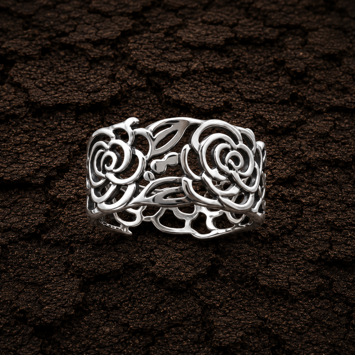 Detailed View of 925 Sterling Silver Rose Floral Ring