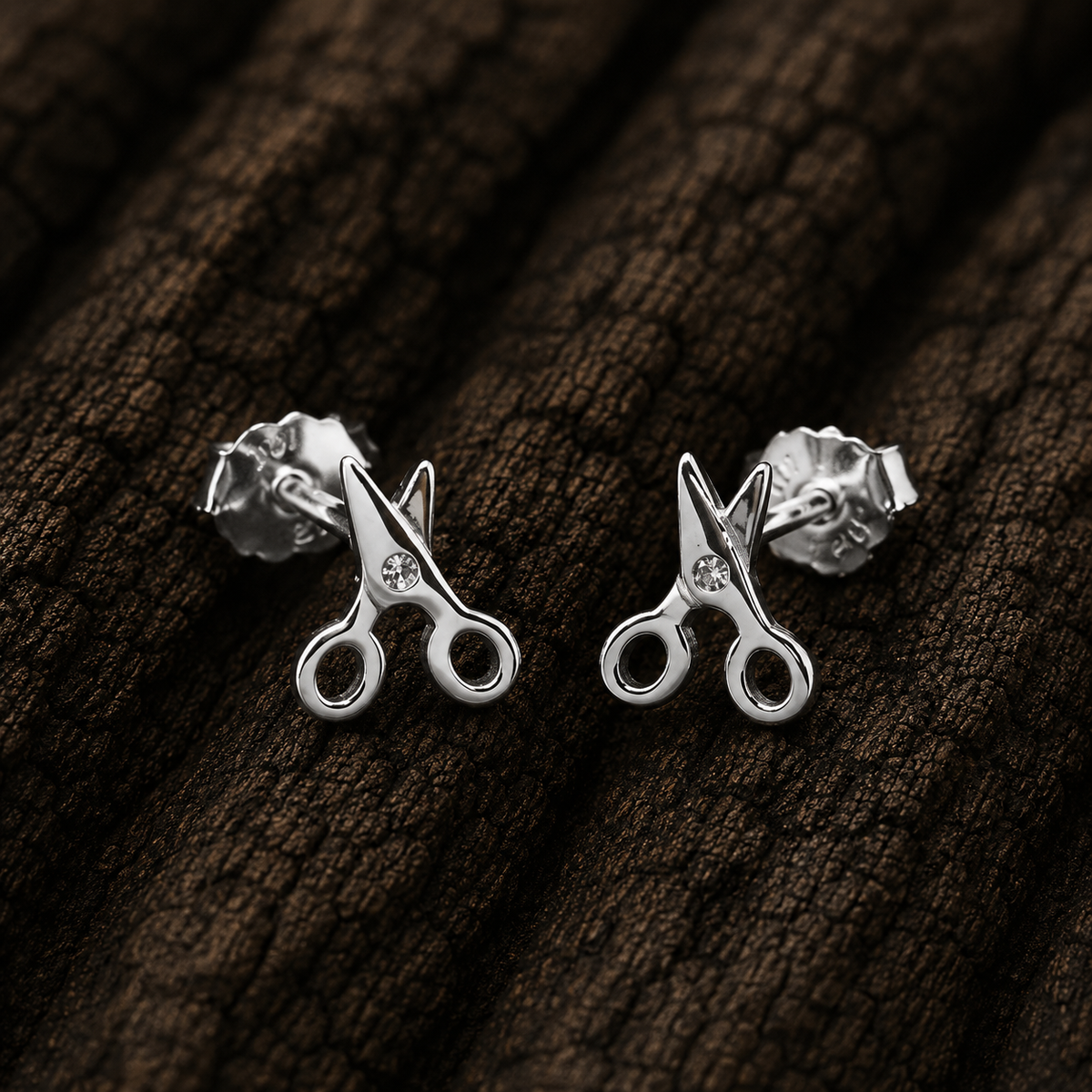 925 Sterling Silver Scissors Stud Earrings with Cubic Zirconia