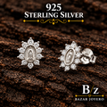 925 sterling silver Virgin Mary CZ halo stud earrings, detailed product view.