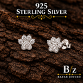925 sterling silver CZ paw print stud earrings, detailed product view.