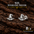 925 sterling silver witch hat stud earrings with black accents, Halloween jewelry product view.