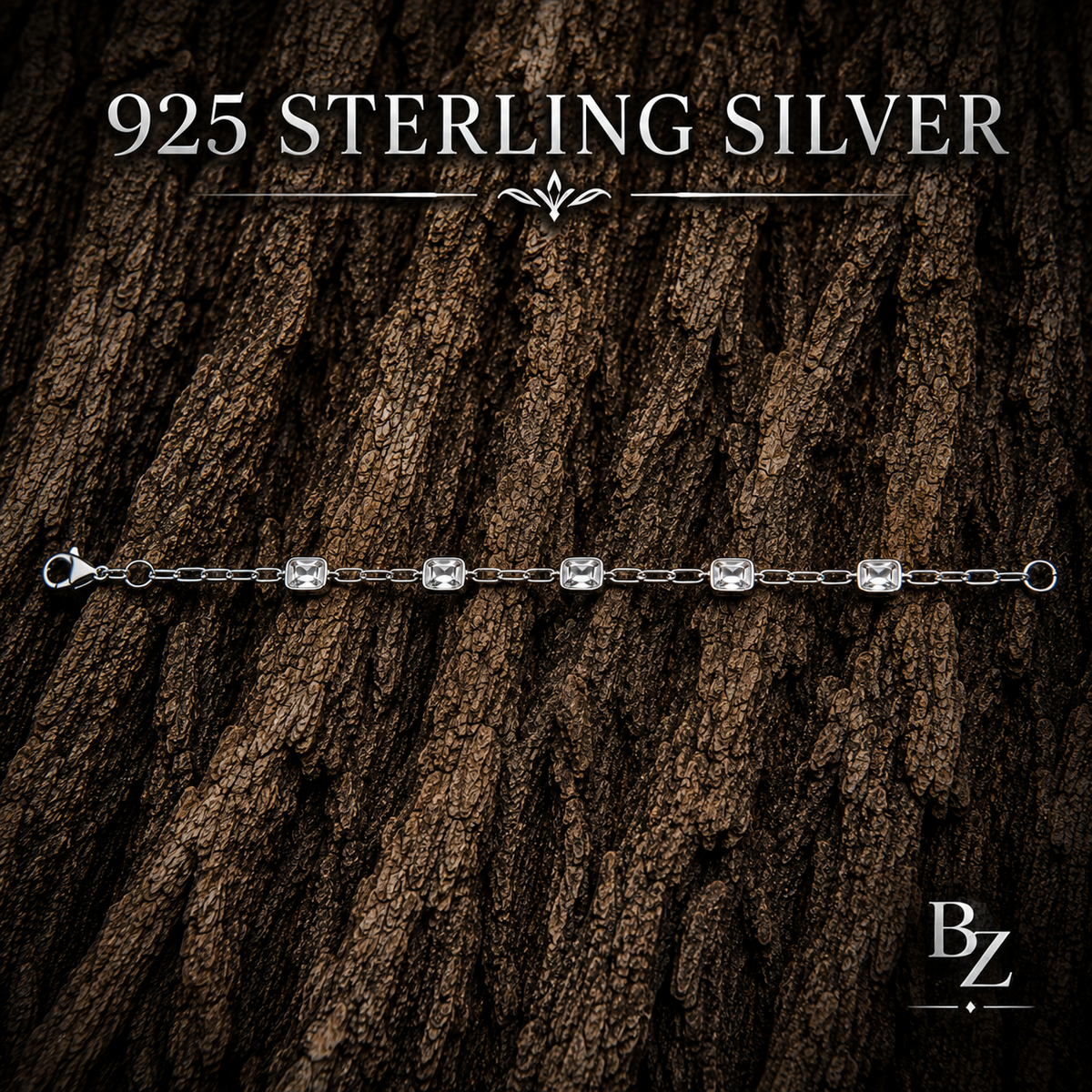 925 Sterling Silver Cubic Zirconia Station Bracelet