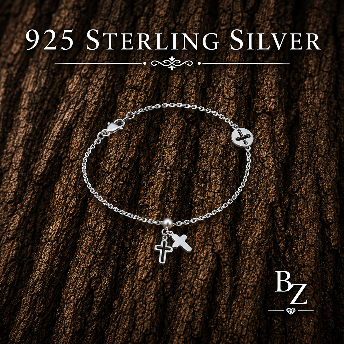 925 Sterling Silver Cross Charm Bracelet