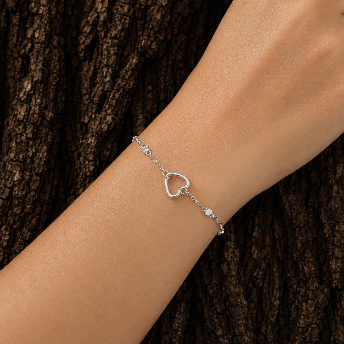 925 Sterling Silver Open Heart Cubic Zirconia Bracelet worn on wrist