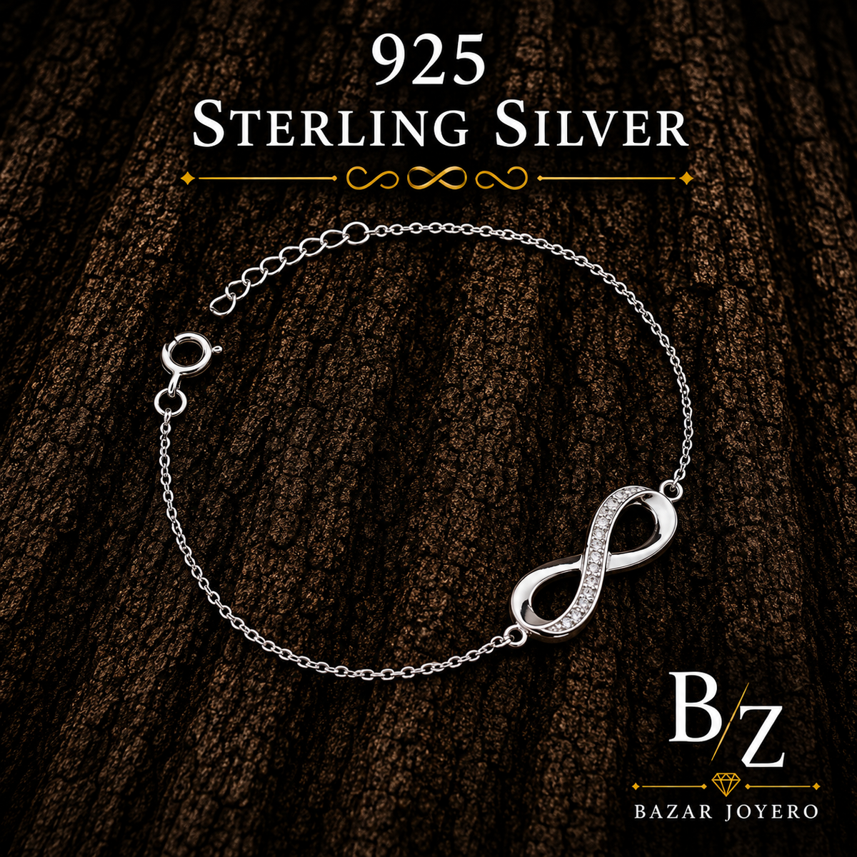925 Sterling Silver Infinity Bracelet with Cubic Zirconia