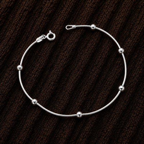 Close-up of 925 Sterling Silver Beaded Station Bracelet
