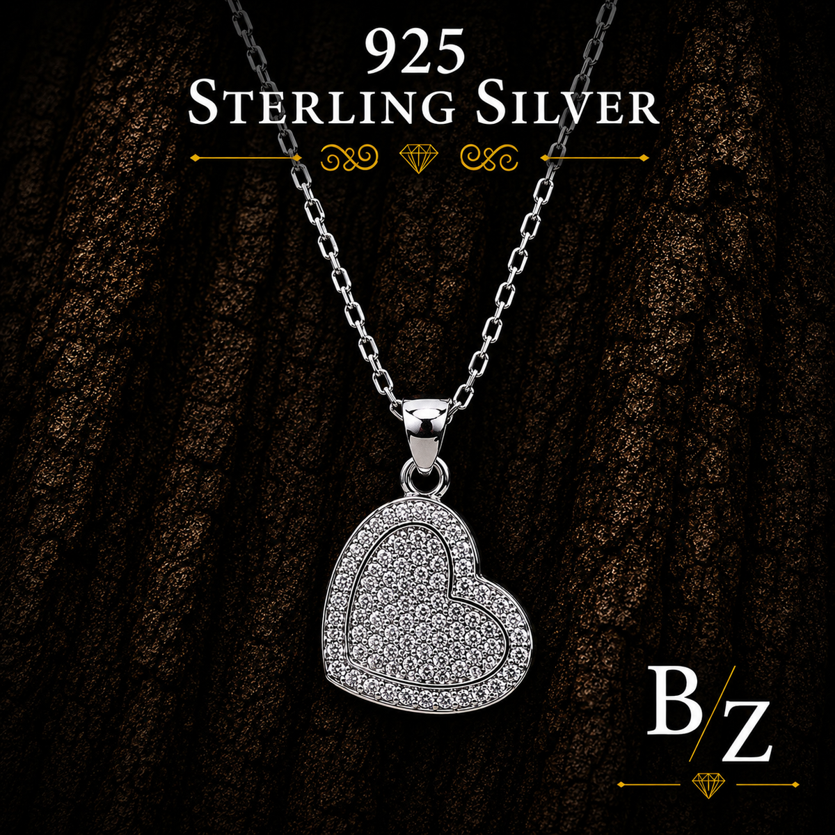 925 Sterling Silver Open Heart Necklace with Cubic Zirconia Pendant