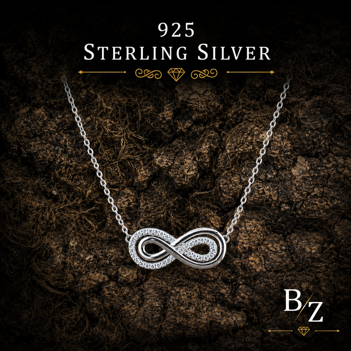 925 Sterling Silver Infinity Necklace with Cubic Zirconia
