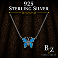 925 Sterling Silver Blue Lab Opal Butterfly Necklace