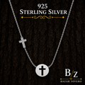 925 Sterling Silver Cross Disc Necklace with CZ Accent