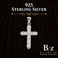 925 Sterling Silver White CZ Braided Cross Pendant