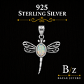 925 Sterling Silver Dragonfly Pendant featuring oval Lab Opal and openwork wings