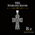 925 Sterling Silver Celtic Cross Pendant with polished knotwork and oxidized details
