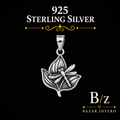 925 Sterling Silver Dragonfly and Leaves Pendant with detailed nature inspired design