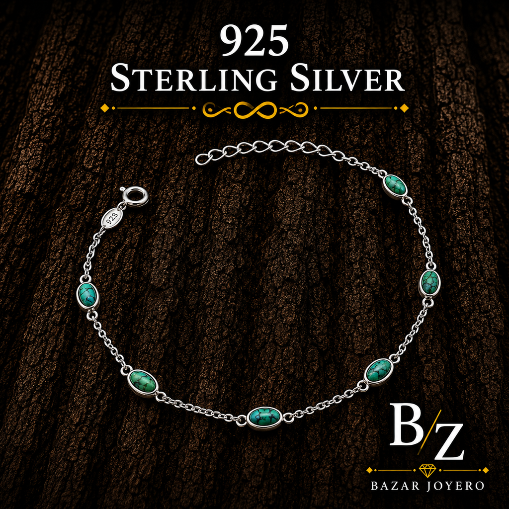 925 Sterling Silver Turquoise Station Bracelet