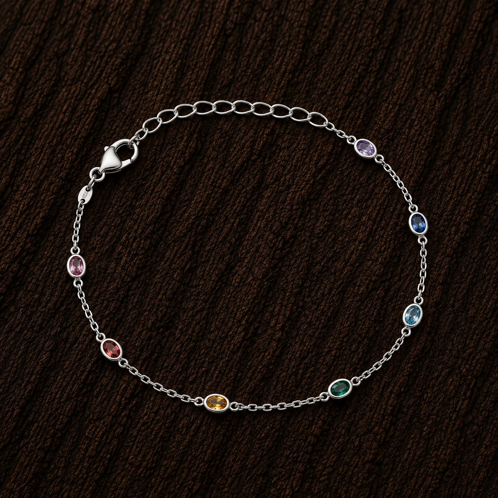 Close-up of 925 Sterling Silver Multi-Color Crystal Bracelet