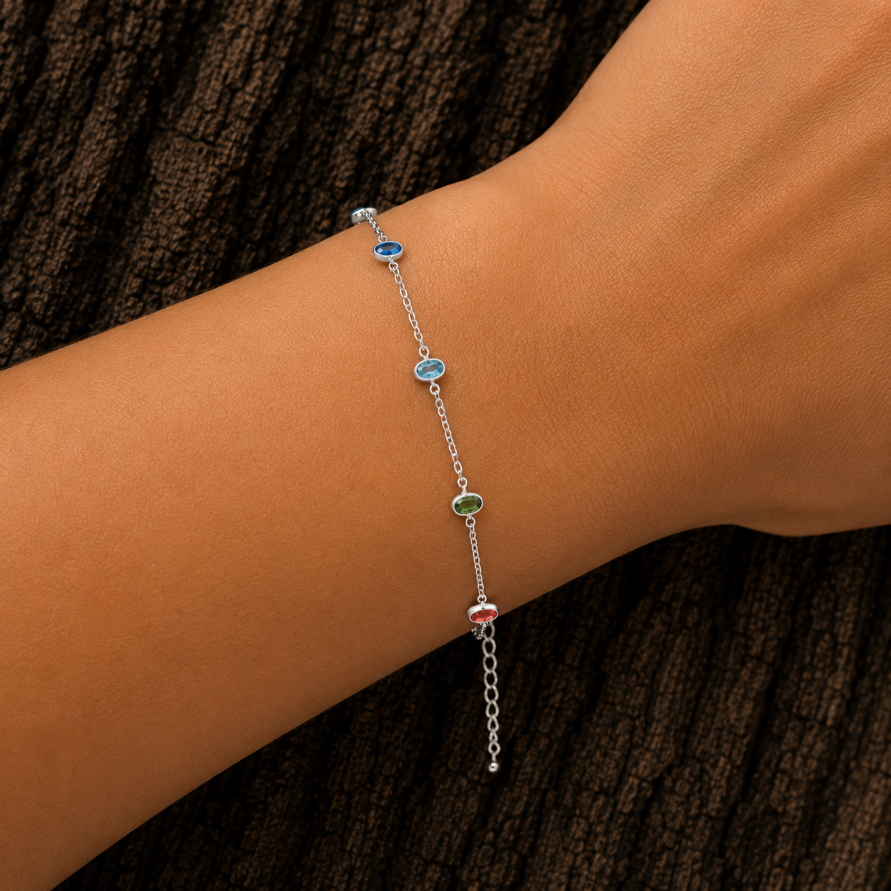 925 Sterling Silver Multi-Color Crystal Bracelet worn on wrist
