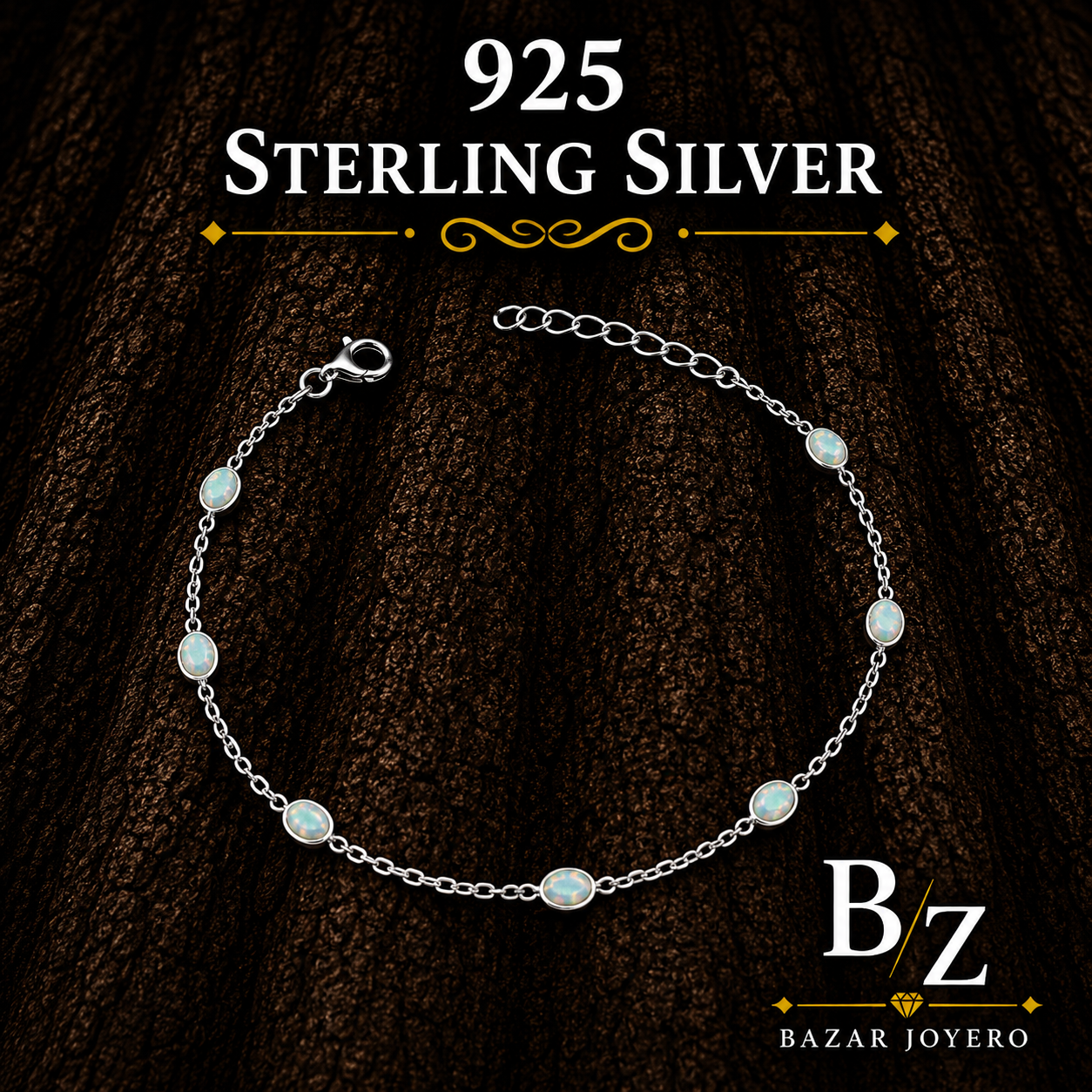 925 Sterling Silver Lab Opal Station Bracelet