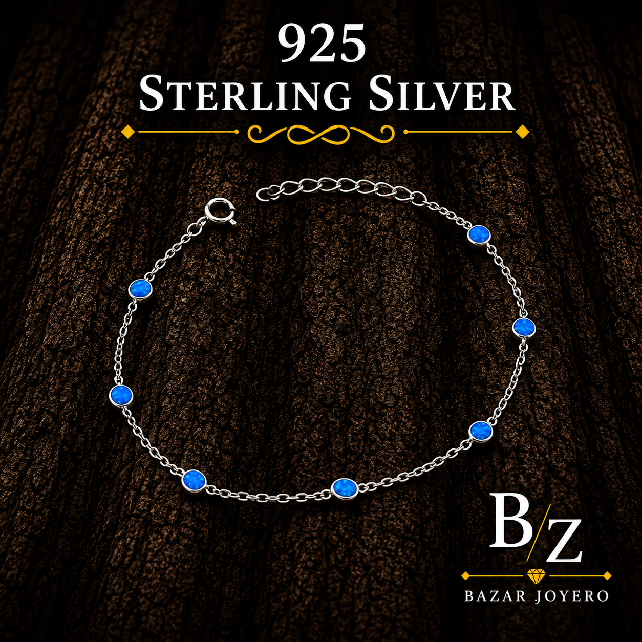 925 Sterling Silver Blue Lab Opal Station Bracelet