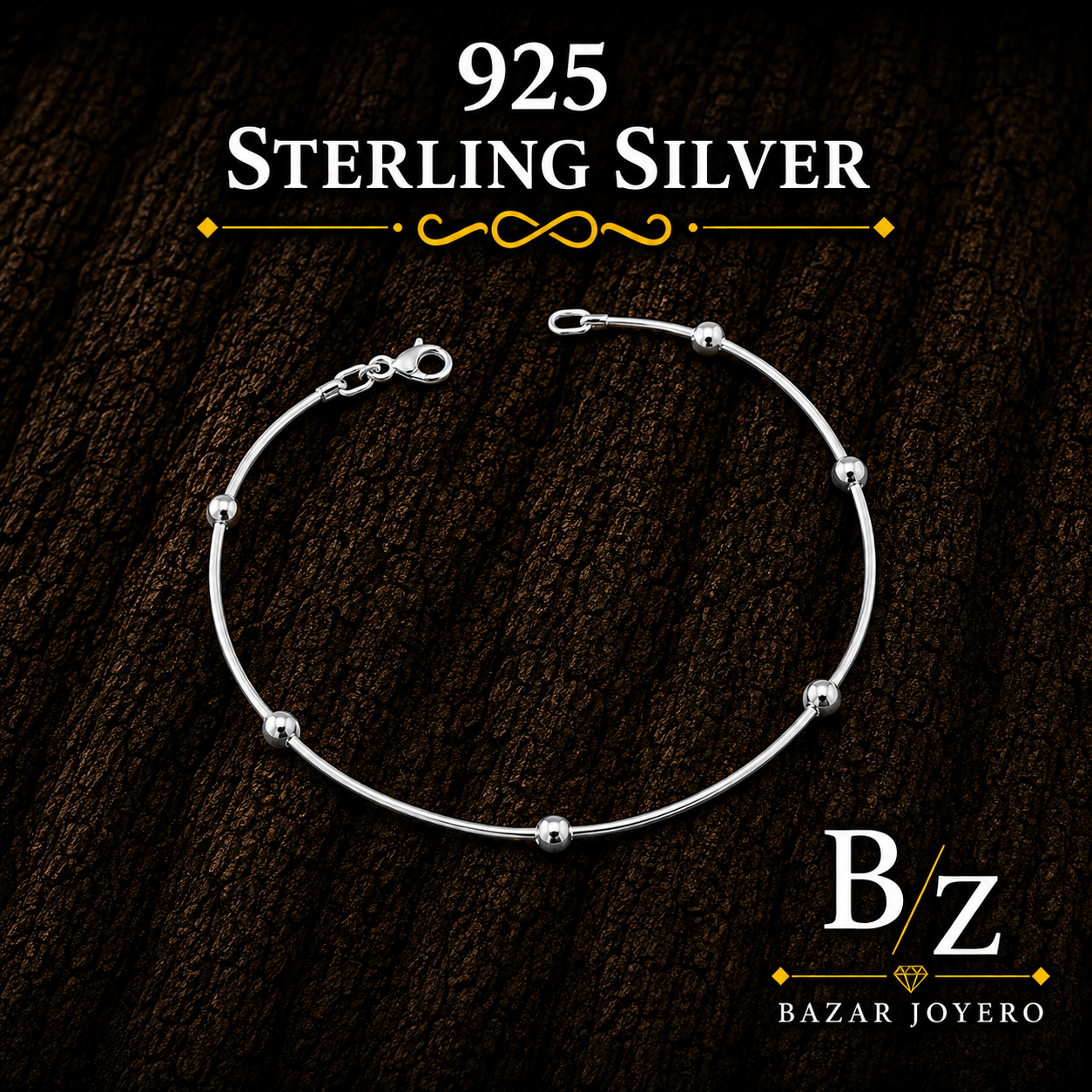 925 Sterling Silver Beaded Station Bracelet