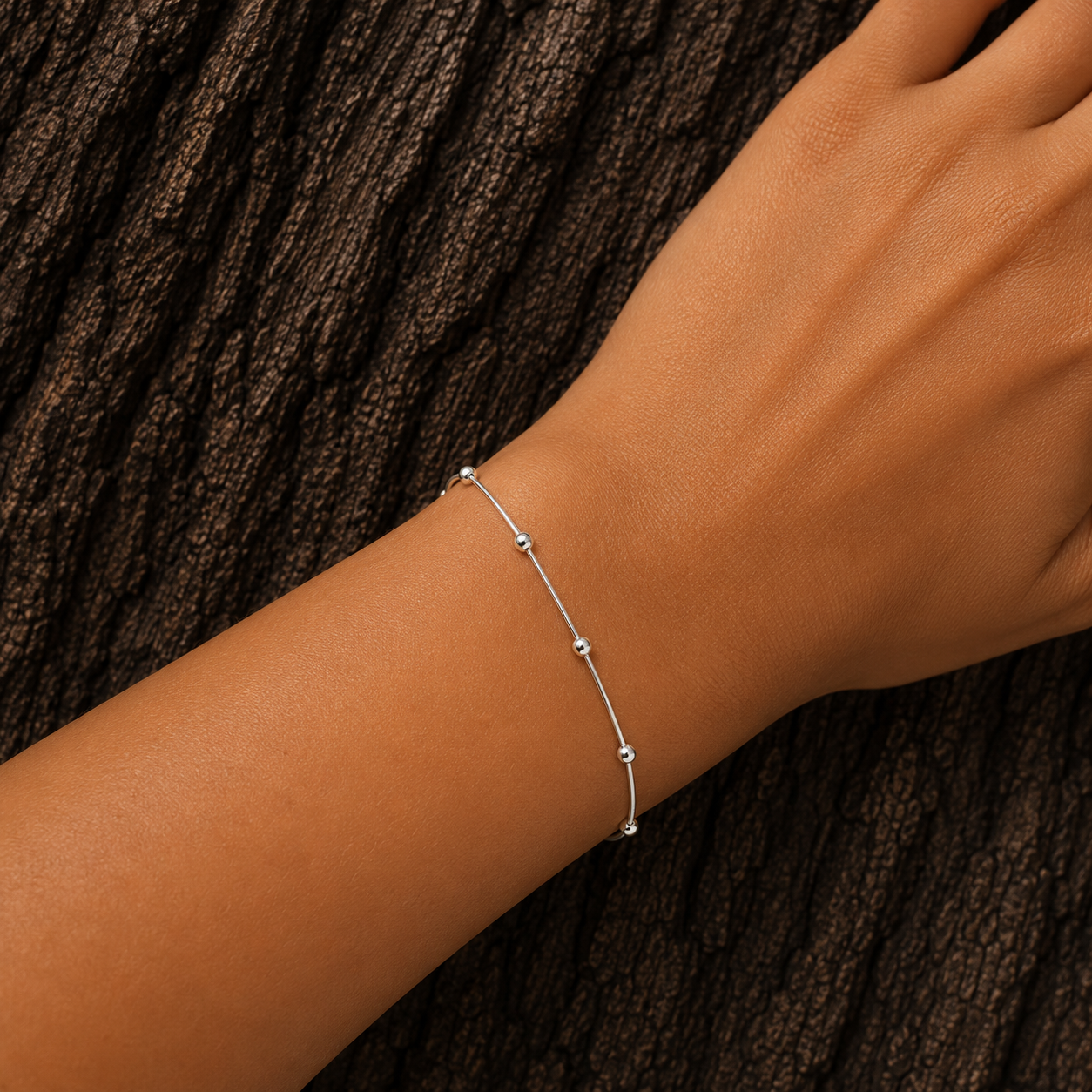 925 Sterling Silver Beaded Station Bracelet worn on wrist