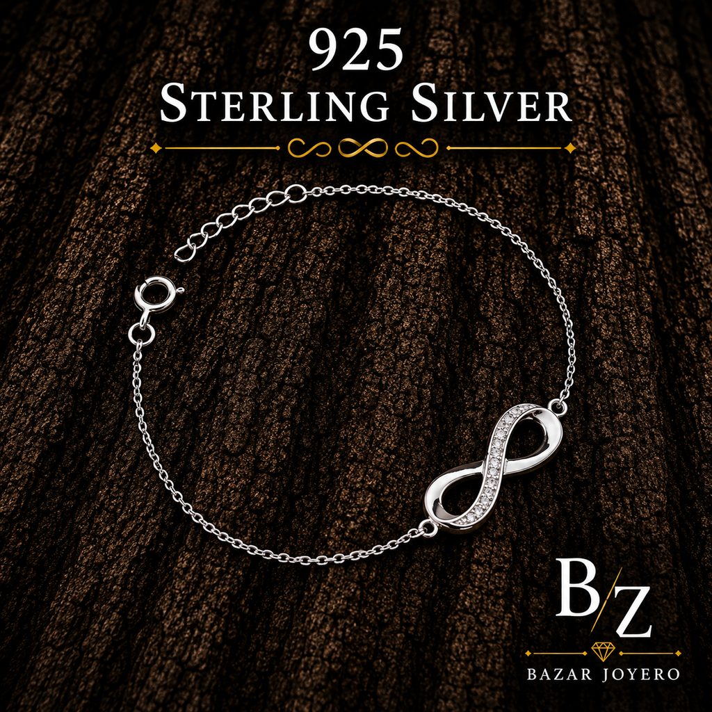 925 Sterling Silver Infinity Bracelet with Cubic Zirconia