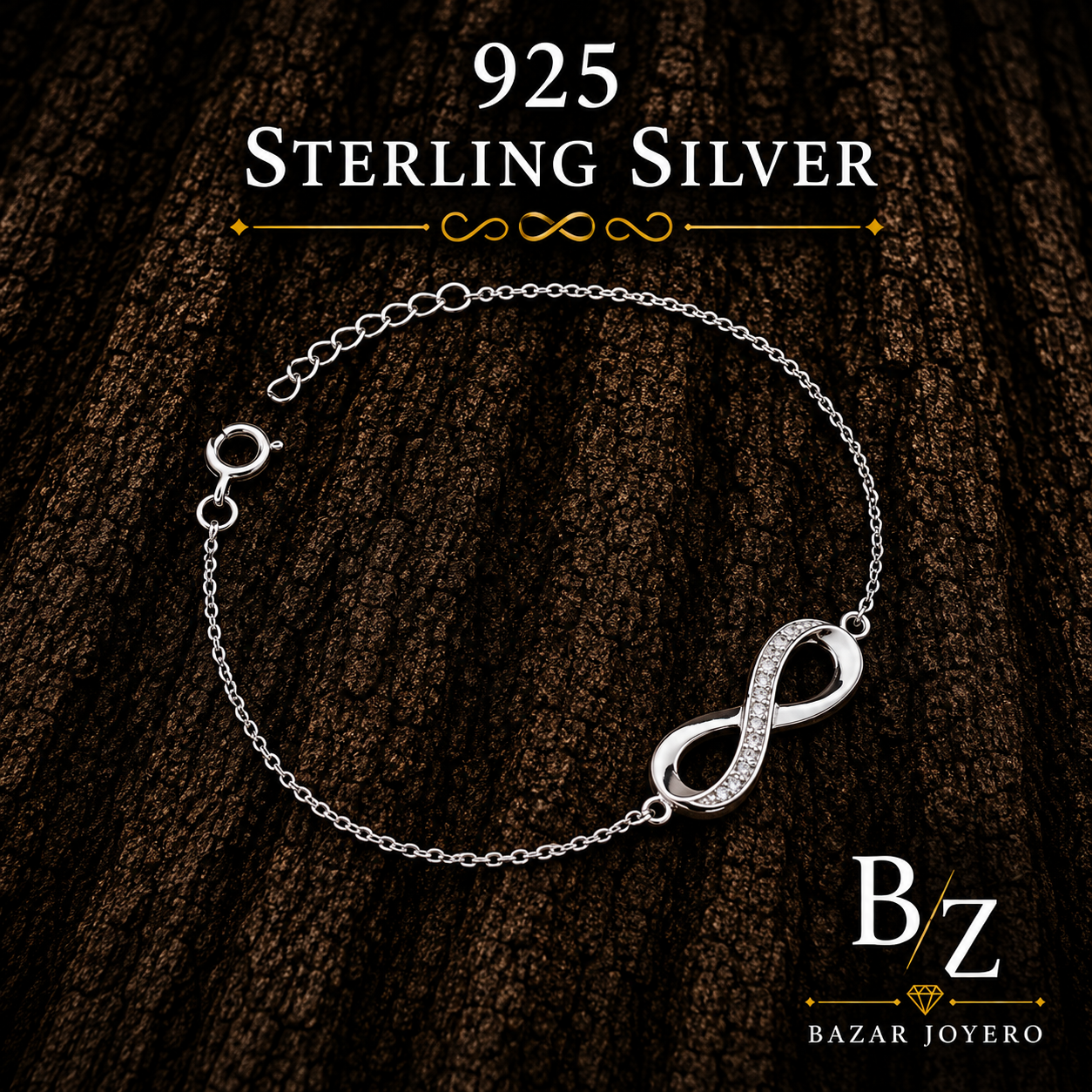 925 Sterling Silver Infinity Bracelet with Cubic Zirconia