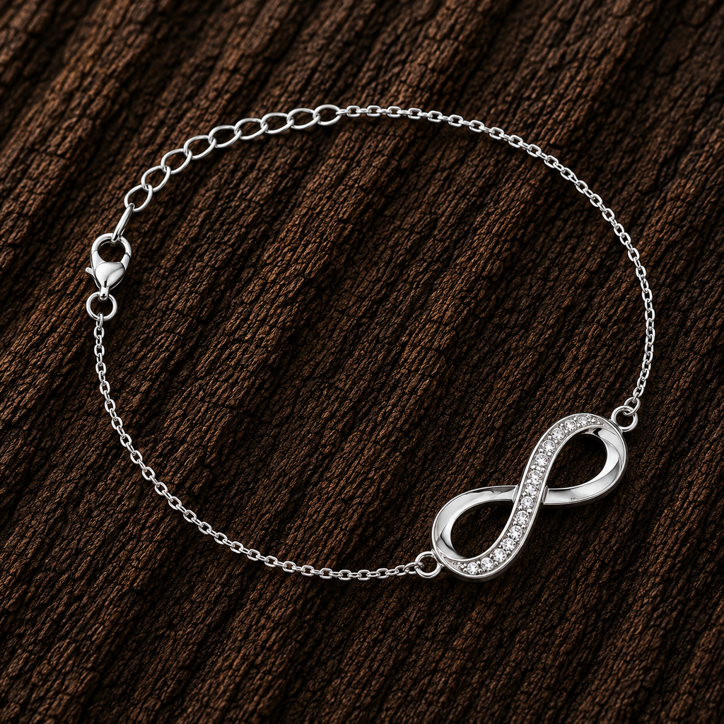 Close-up of 925 Sterling Silver Infinity Bracelet