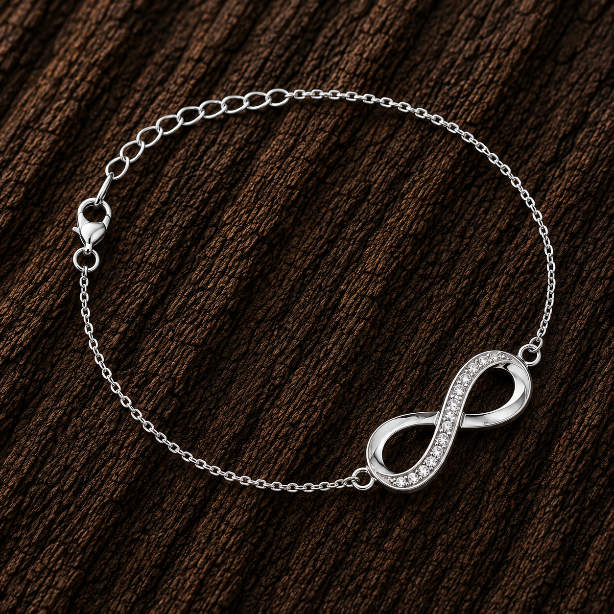 Close-up of 925 Sterling Silver Infinity Bracelet
