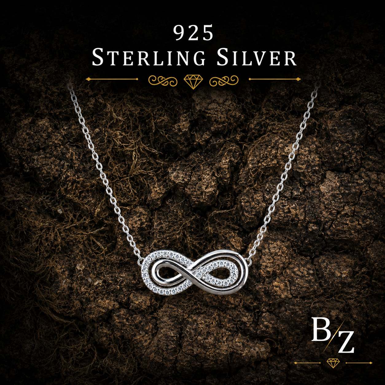 925 Sterling Silver Infinity Necklace with Cubic Zirconia