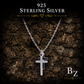 925 Sterling Silver Double Cross Necklace with Cubic Zirconia Pendant