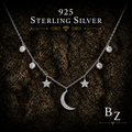 925 Sterling Silver Moon & Stars Necklace with Cubic Zirconia