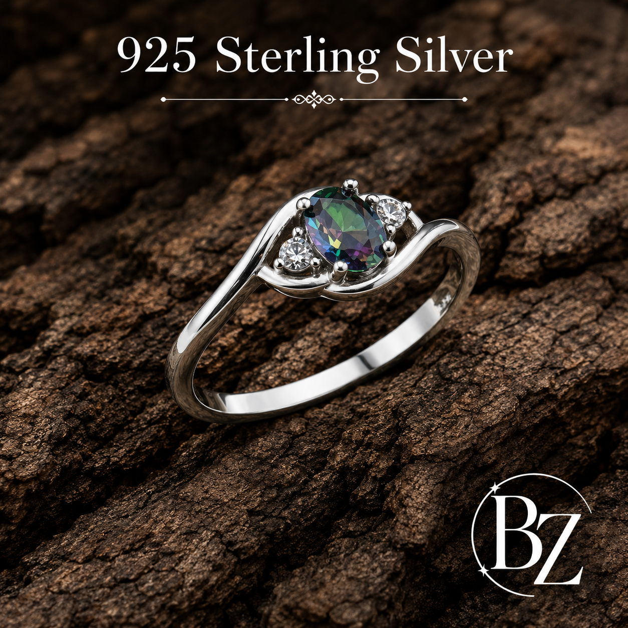 925 Sterling Silver Synthetic Mystic Topaz Twist Ring