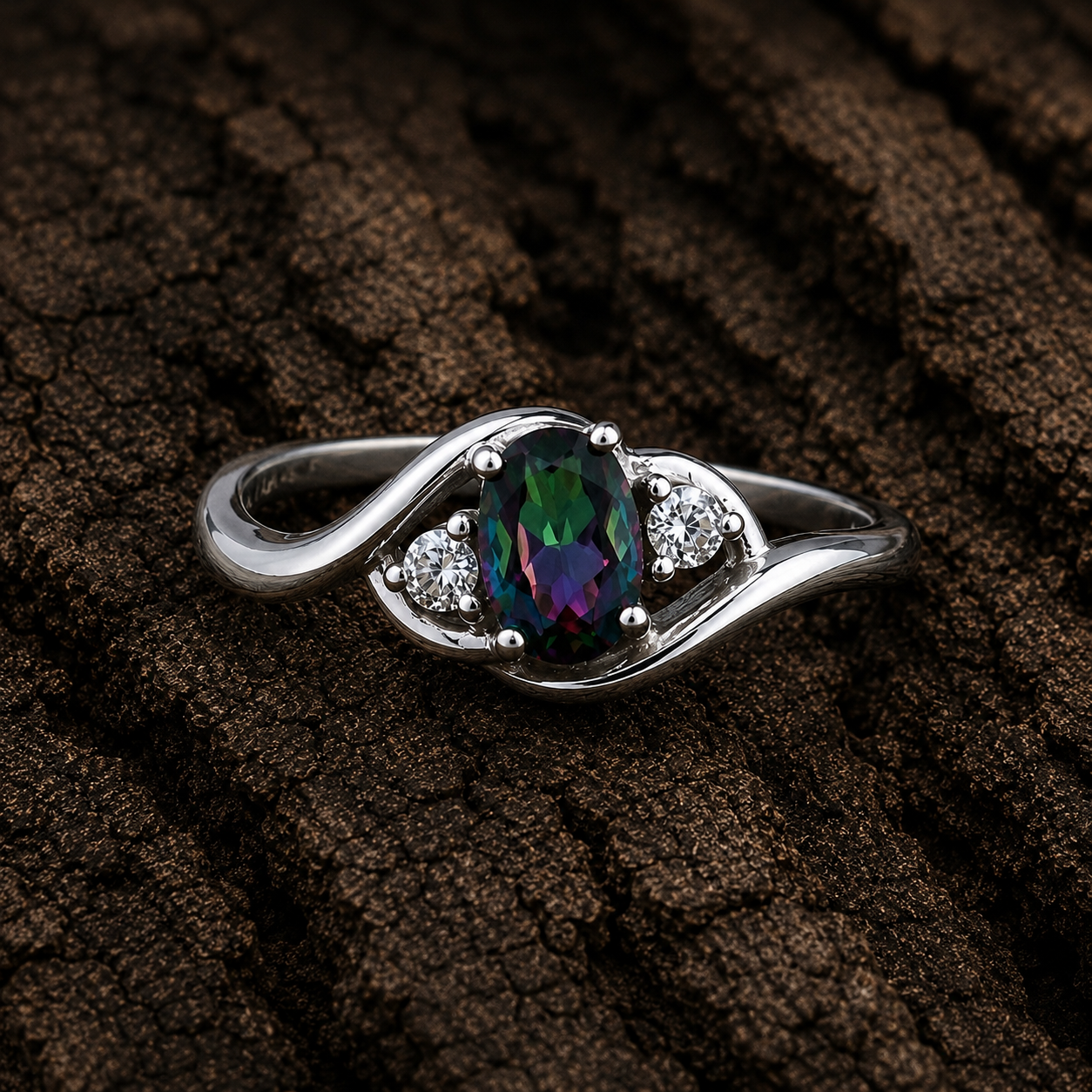 Synthetic Mystic Topaz Twist Ring Close Up