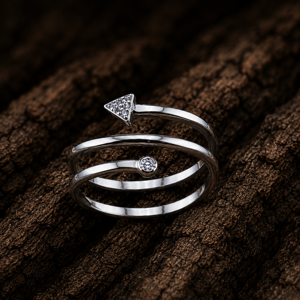 925 Sterling Silver Arrow Wrap Ring close up view