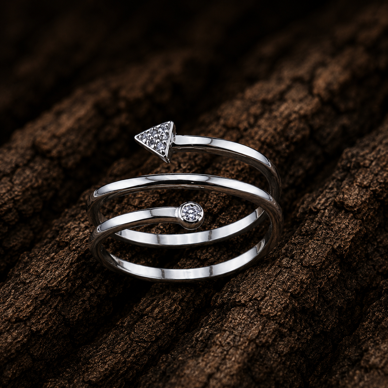 925 Sterling Silver Arrow Wrap Ring close up view